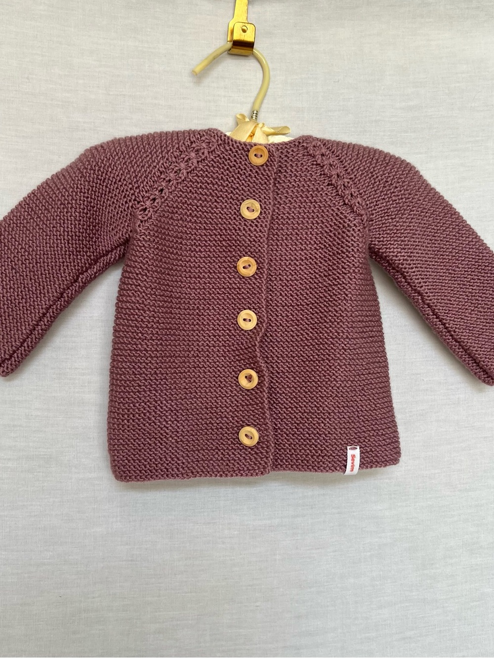 Sevim Handmade Mauve Baby Cardigan with Wood Buttons